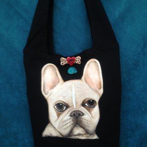 Canvas Hand Painted French Bulldog Shoulder Bag Brand New!